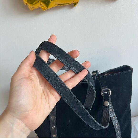 PATRICIA NASH Black Suede Benvenuto Cava XL Tote Shoulder Bag Rivets Travel - Picture 5 of 11